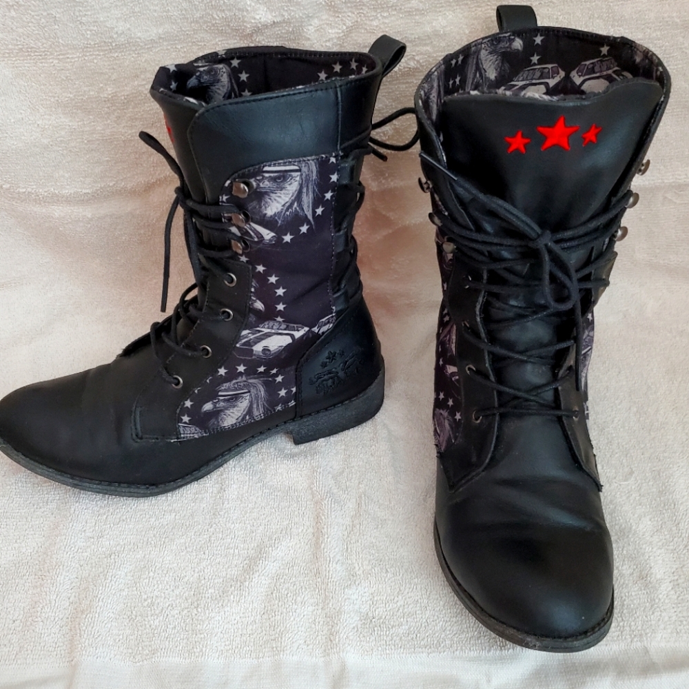 Black combat boots.